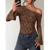 ZESICA Women’s Floral Off Shoulder Fall Long Sleeve Y2K Going Out Work Tops(Coffee)