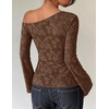 ZESICA Women’s Floral Off Shoulder Fall Long Sleeve Y2K Going Out Work Tops(Coffee)