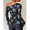ZESICA Women’s Floral Off Shoulder Fall Long Sleeve Y2K Going Out Work Tops(Coffee Blue)