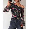 ZESICA Women’s Floral Off Shoulder Fall Long Sleeve Y2K Going Out Work Tops(Floral Black)