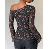 ZESICA Women’s Floral Off Shoulder Fall Long Sleeve Y2K Going Out Work Tops(Floral Black)