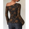 ZESICA Women’s Floral Off Shoulder Fall Long Sleeve Y2K Going Out Work Tops(Floral Gold)