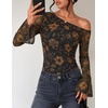 ZESICA Women’s Floral Off Shoulder Fall Long Sleeve Y2K Going Out Work Tops(Floral Gold)