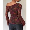 ZESICA Women’s Floral Off Shoulder Fall Long Sleeve Y2K Going Out Work Tops(Floral Mauve)