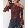 ZESICA Women’s Floral Off Shoulder Fall Long Sleeve Y2K Going Out Work Tops(Floral Mauve)