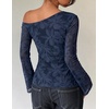 ZESICA Women’s Floral Off Shoulder Fall Long Sleeve Y2K Going Out Work Tops(Floral Navy)