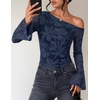 ZESICA Women’s Floral Off Shoulder Fall Long Sleeve Y2K Going Out Work Tops(Floral Navy)