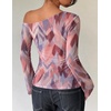 ZESICA Women’s Floral Off Shoulder Fall Long Sleeve Y2K Going Out Work Tops(Floral Pink)