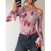 ZESICA Women’s Floral Off Shoulder Fall Long Sleeve Y2K Going Out Work Tops(Floral Pink)