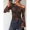 ZESICA Women’s Floral Off Shoulder Fall Long Sleeve Y2K Going Out Work Tops(Floral Purple)