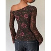 ZESICA Women’s Floral Off Shoulder Fall Long Sleeve Y2K Going Out Work Tops(Floral Purple)
