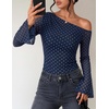 ZESICA Women’s Floral Off Shoulder Fall Long Sleeve Y2K Going Out Work Tops(Navy Polka Dot)