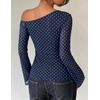 ZESICA Women’s Floral Off Shoulder Fall Long Sleeve Y2K Going Out Work Tops(Navy Polka Dot)