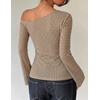 ZESICA Women’s Floral Off Shoulder Fall Long Sleeve Y2K Going Out Work Tops(Plaid Brown)