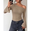 ZESICA Women’s Floral Off Shoulder Fall Long Sleeve Y2K Going Out Work Tops(Plaid Brown)