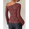 ZESICA Women’s Floral Off Shoulder Fall Long Sleeve Y2K Going Out Work Tops(Wine)