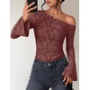 ZESICA Women’s Floral Off Shoulder Fall Long Sleeve Y2K Going Out Work Tops(Wine)