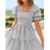 ZESICA Women’s Summer Boho Gingham Puff Sleeve Square Neck Beach Midi Dress(Grey)