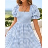 ZESICA Women’s Summer Boho Gingham Puff Sleeve Square Neck Beach Midi Dress(Lightblue)