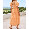 ZESICA Women’s Summer Boho Gingham Puff Sleeve Square Neck Beach Midi Dress(Orange)
