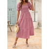 ZESICA Women’s Summer Boho Gingham Puff Sleeve Square Neck Beach Midi Dress(Red)