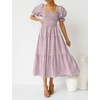 ZESICA Women’s Summer Boho Gingham Puff Sleeve Square Neck Beach Midi Dress(Taro)
