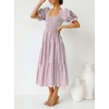 ZESICA Women’s Summer Boho Gingham Puff Sleeve Square Neck Beach Midi Dress(Taro)