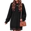 ZESICA Women’s Fall Striped Lace Trim Oversized Knit Sweater Dress(Black)