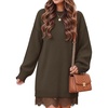 ZESICA Women’s Fall Striped Lace Trim Oversized Knit Sweater Dress(Brown)