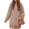 ZESICA Women’s Fall Striped Lace Trim Oversized Knit Sweater Dress(Camel)
