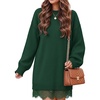 ZESICA Women’s Fall Striped Lace Trim Oversized Knit Sweater Dress(Dark Green)