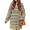 ZESICA Women’s Fall Striped Lace Trim Oversized Knit Sweater Dress(Green Stripe)