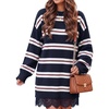 ZESICA Women’s Fall Striped Lace Trim Oversized Knit Sweater Dress(Navy Stripe)