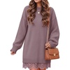 ZESICA Women’s Fall Striped Lace Trim Oversized Knit Sweater Dress(Purple)