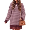 ZESICA Women’s Fall Striped Lace Trim Oversized Knit Sweater Dress(Stripe Wine)