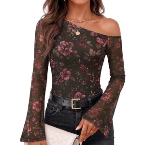 ZESICA Women’s Floral Off Shoulder Fall Long Sleeve Y2K Going Out Work Tops(Floral Purple)