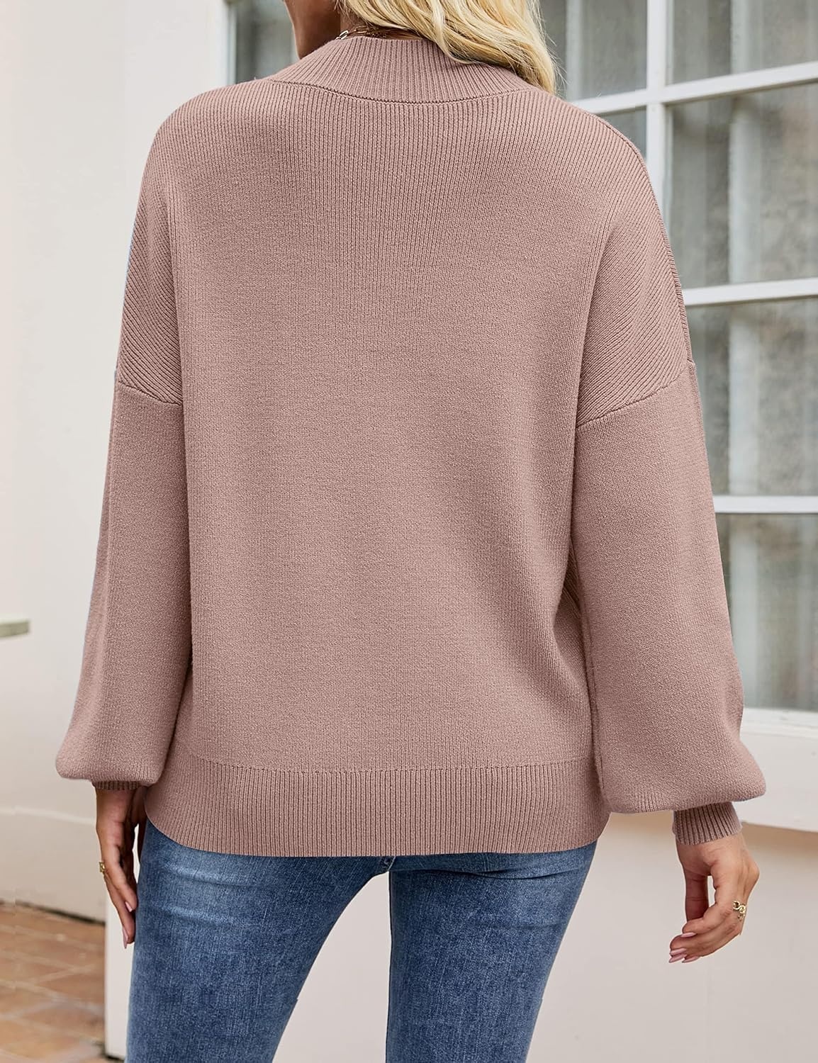 image:imageZESICA Womens Fall Fashion Turtleneck Long Sleeve Knit Oversized SweatersAlmond
