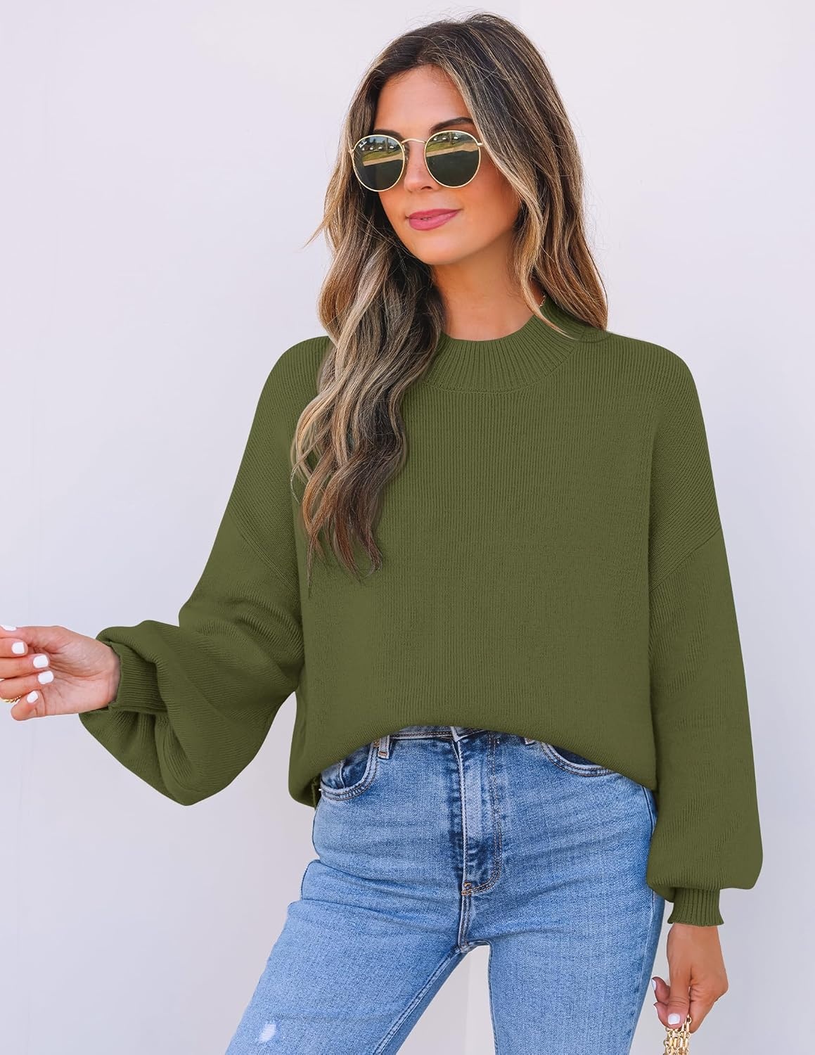 image:imageZESICA Womens Fall Fashion Turtleneck Long Sleeve Knit Oversized SweatersArmygreen