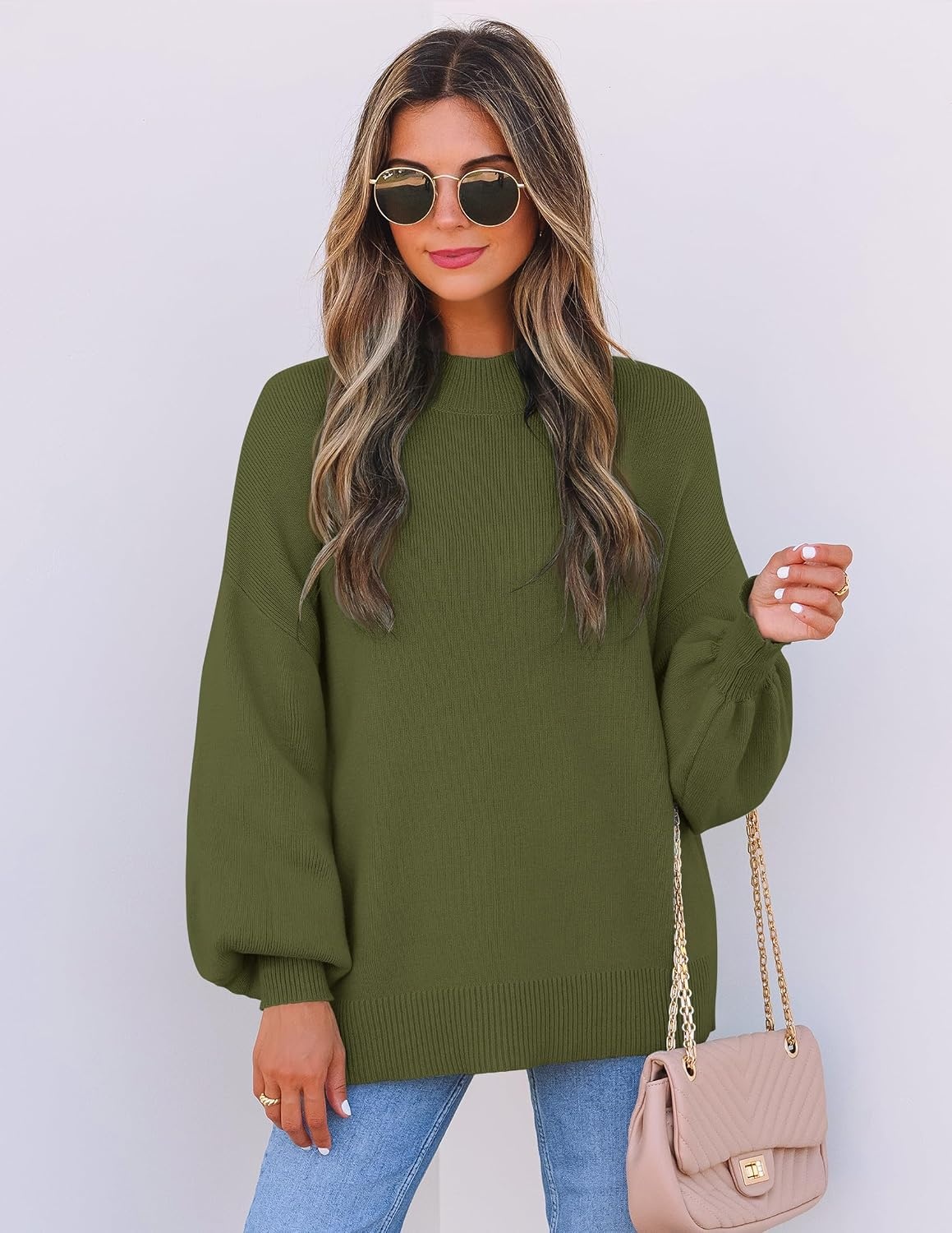 image:imageZESICA Womens Fall Fashion Turtleneck Long Sleeve Knit Oversized SweatersArmygreen