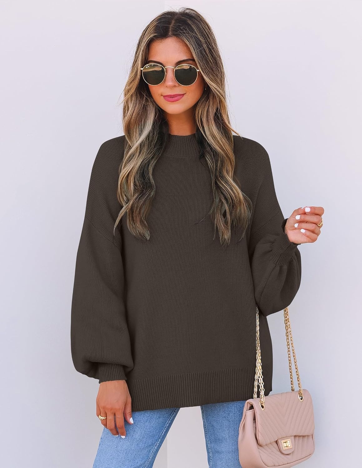 image:imageZESICA Womens Fall Fashion Turtleneck Long Sleeve Knit Oversized SweatersCoffee