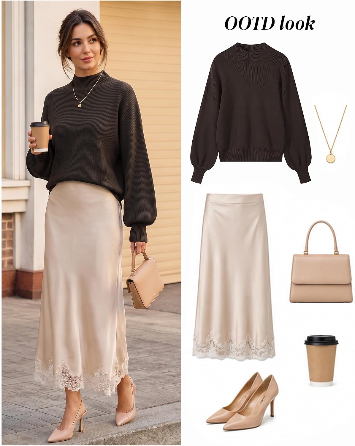 image:imageZESICA Womens Fall Fashion Turtleneck Long Sleeve Knit Oversized SweatersCoffee