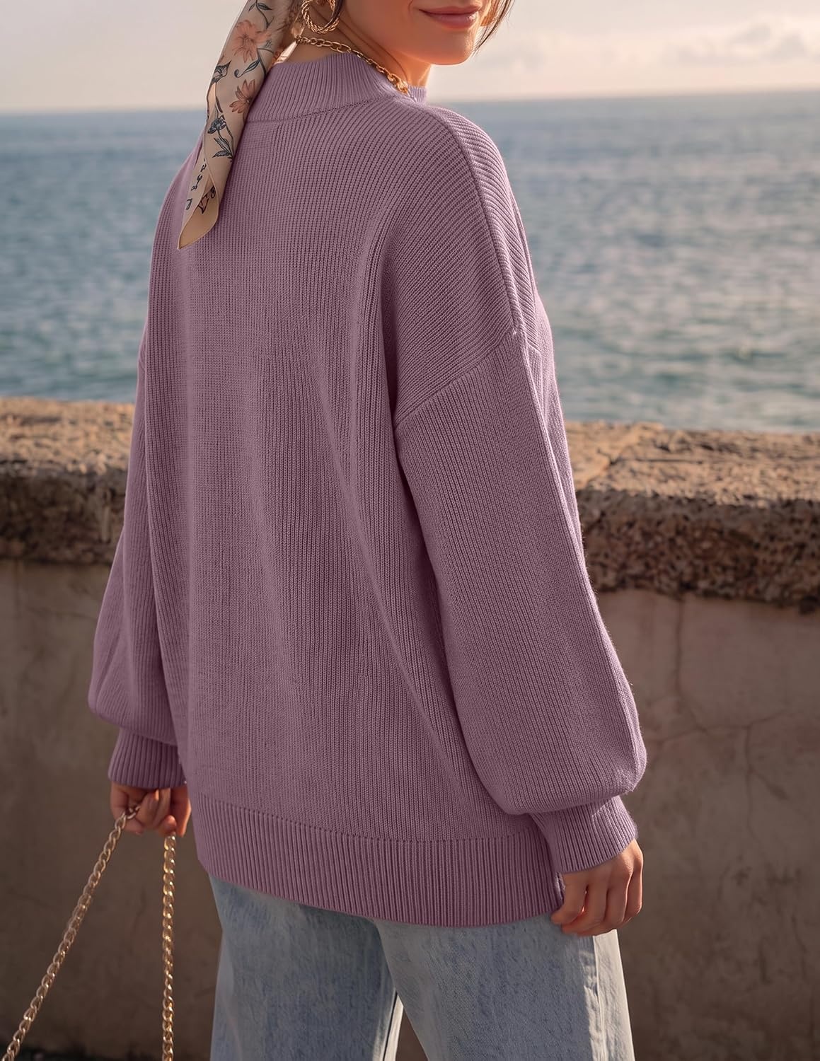 image:imageZESICA Womens Fall Fashion Turtleneck Long Sleeve Knit Oversized SweatersDarkviolet