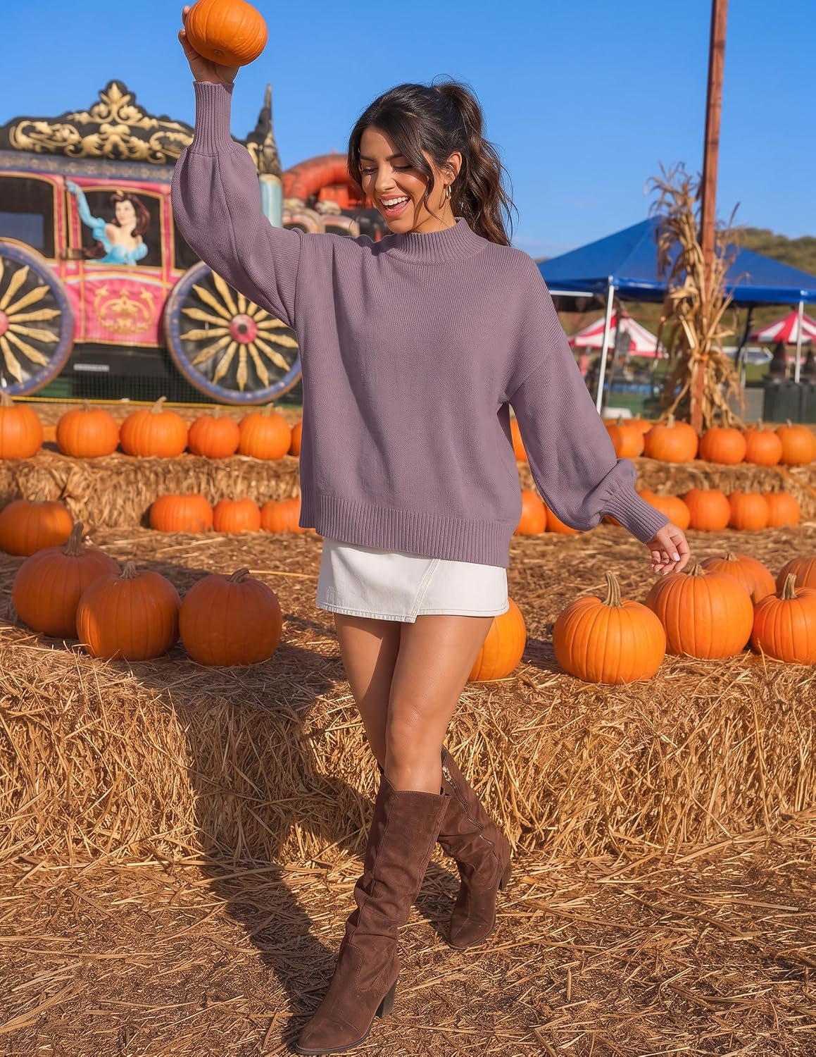 image:imageZESICA Womens Fall Fashion Turtleneck Long Sleeve Knit Oversized SweatersDarkviolet