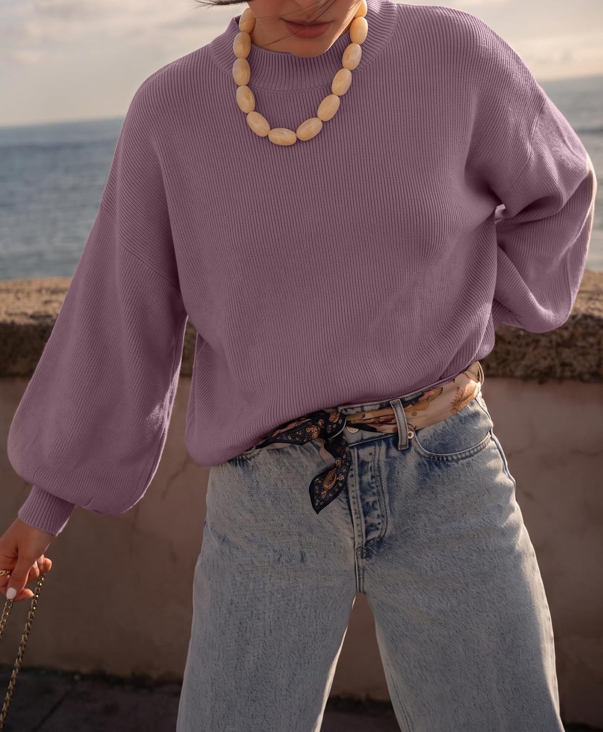 image:imageZESICA Womens Fall Fashion Turtleneck Long Sleeve Knit Oversized SweatersDarkviolet