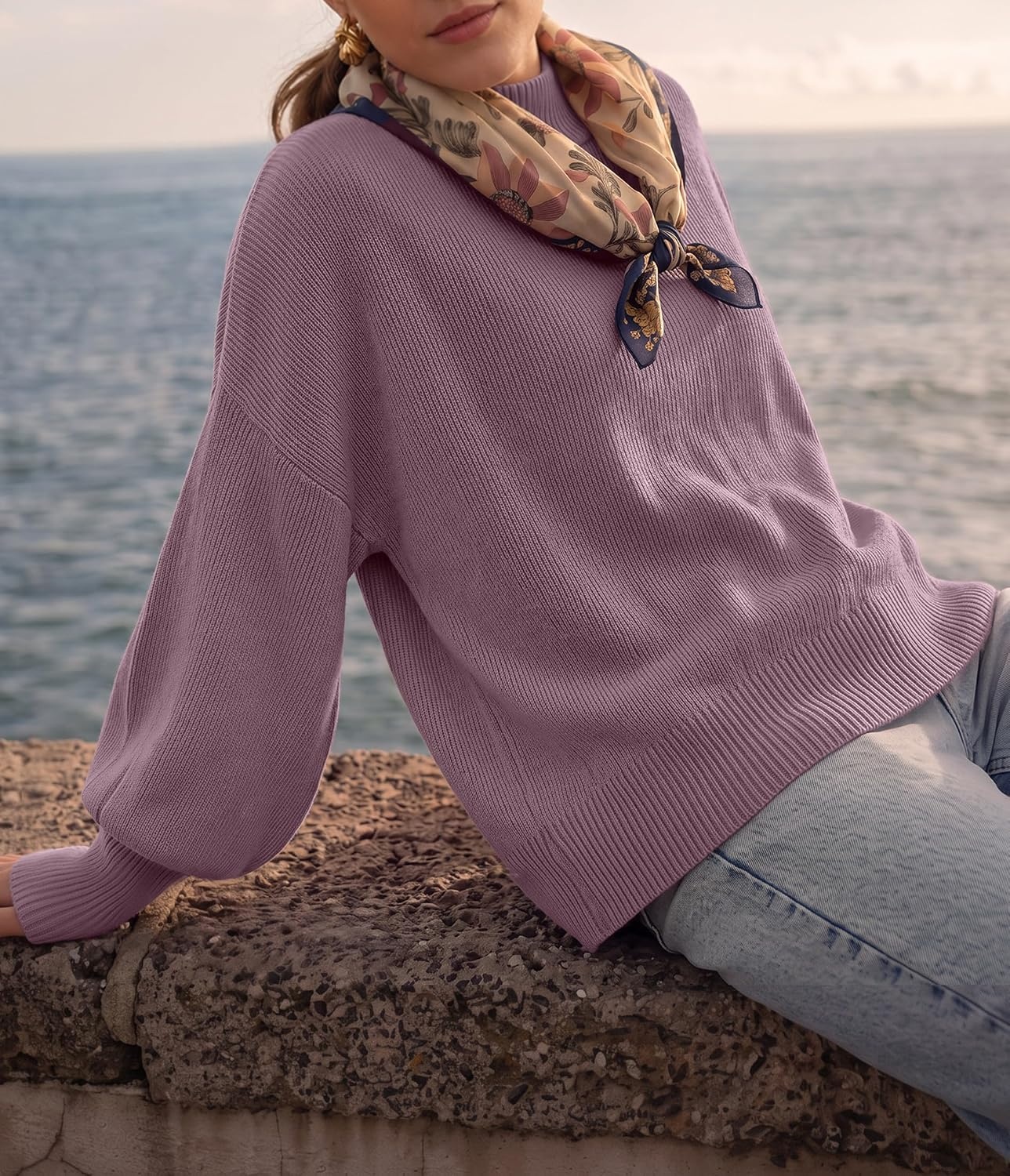 image:imageZESICA Womens Fall Fashion Turtleneck Long Sleeve Knit Oversized SweatersDarkviolet