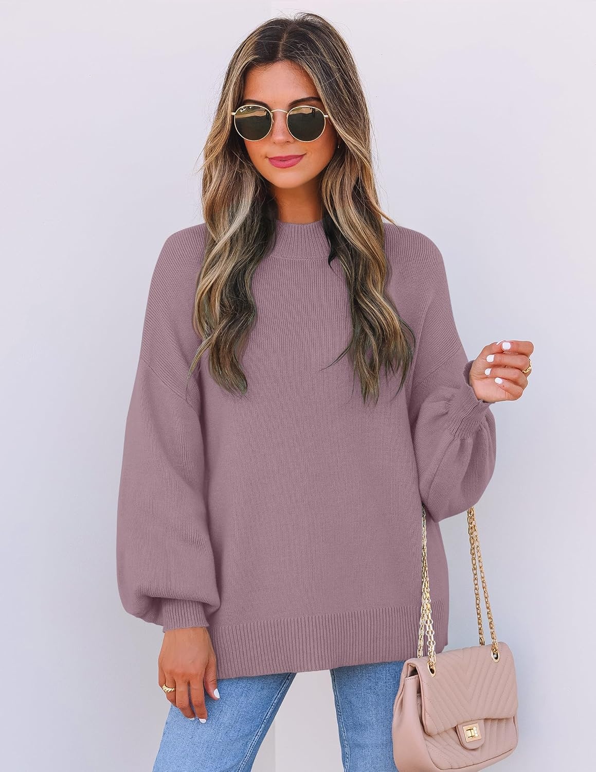 image:imageZESICA Womens Fall Fashion Turtleneck Long Sleeve Knit Oversized SweatersDarkviolet