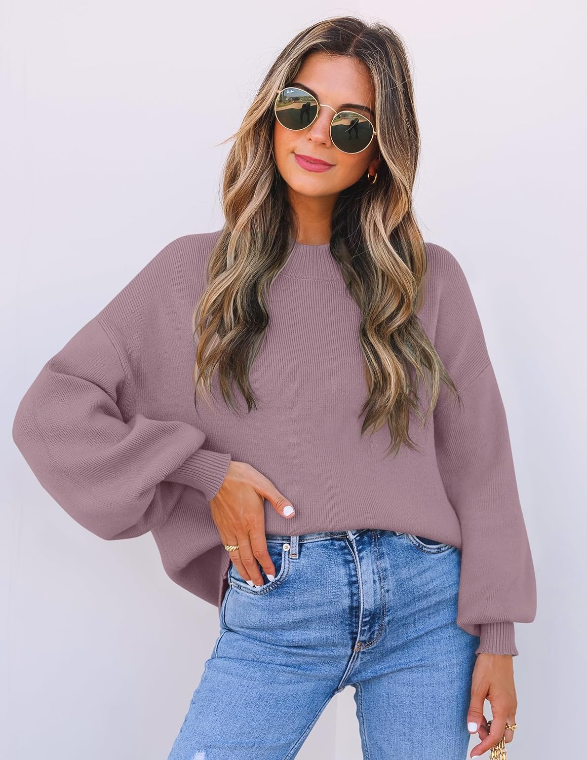 image:imageZESICA Womens Fall Fashion Turtleneck Long Sleeve Knit Oversized SweatersDarkviolet