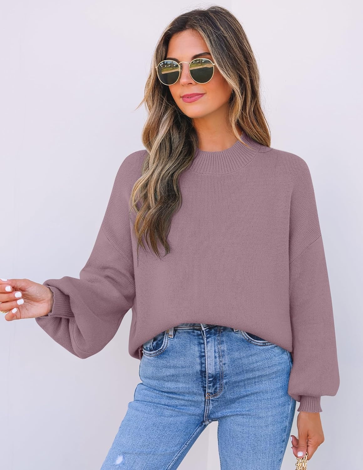 image:imageZESICA Womens Fall Fashion Turtleneck Long Sleeve Knit Oversized SweatersDarkviolet