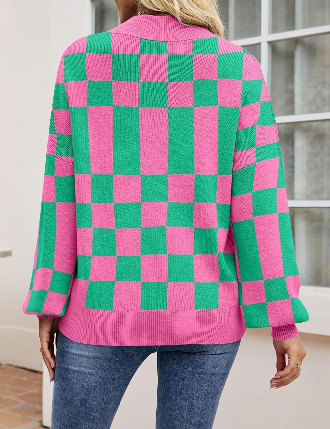 image:imageZESICA Womens Fall Fashion Turtleneck Long Sleeve Knit Oversized SweatersGreenplaid
