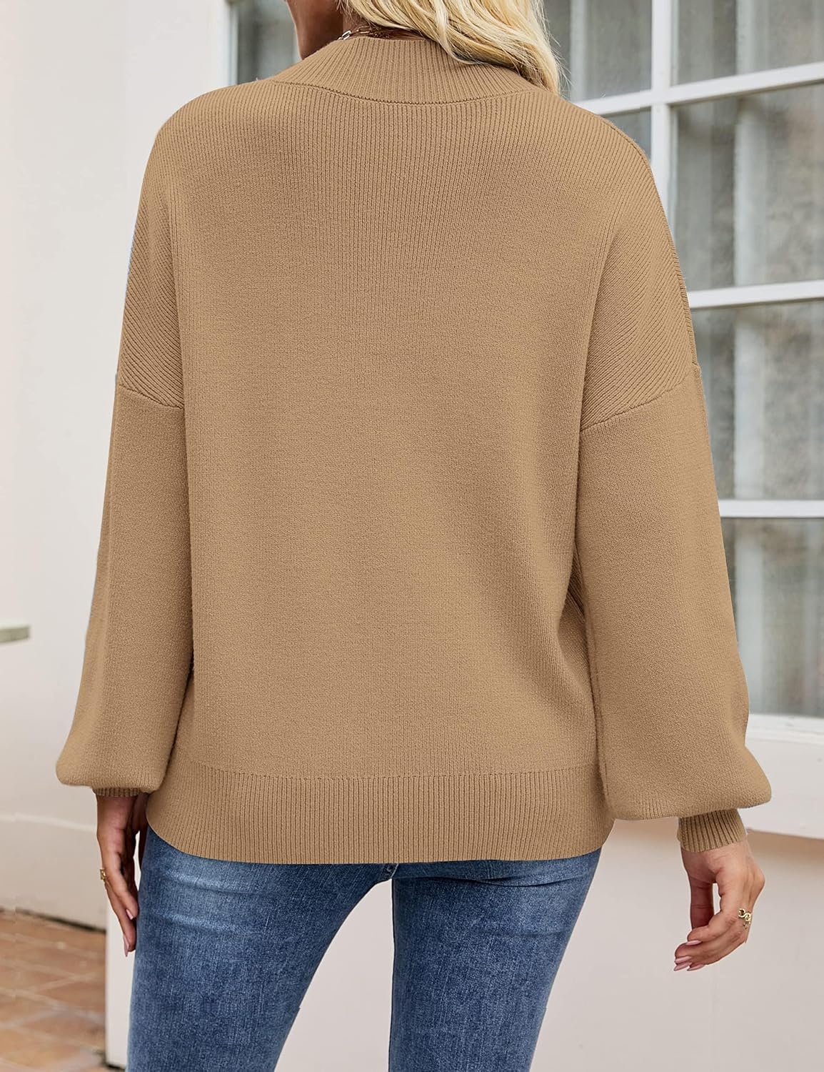 image:imageZESICA Womens Fall Fashion Turtleneck Long Sleeve Knit Oversized SweatersLightkhaki